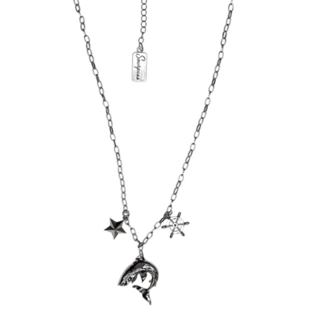 Shark Charm Necklace Star Ships Wheel Nautical Rockabilly Retro Vintage Inspired - Picture 2 of 2